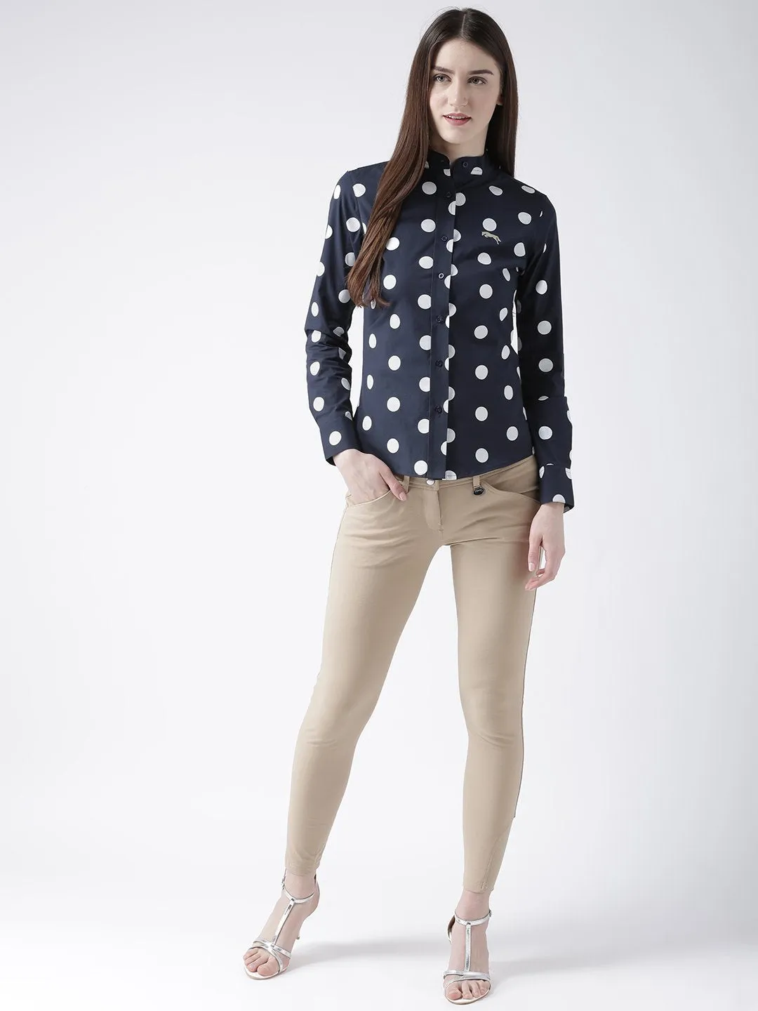 Women Navy Blue Regular Fit Printed Casual Shirt