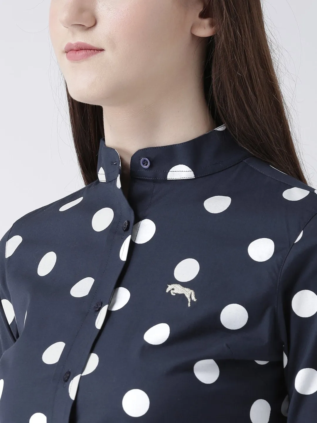 Women Navy Blue Regular Fit Printed Casual Shirt