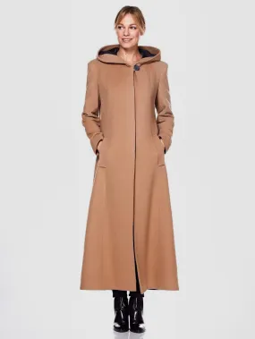 Women Wrap Coat Hooded Warmth Full Length Winter Wool Blend Coat