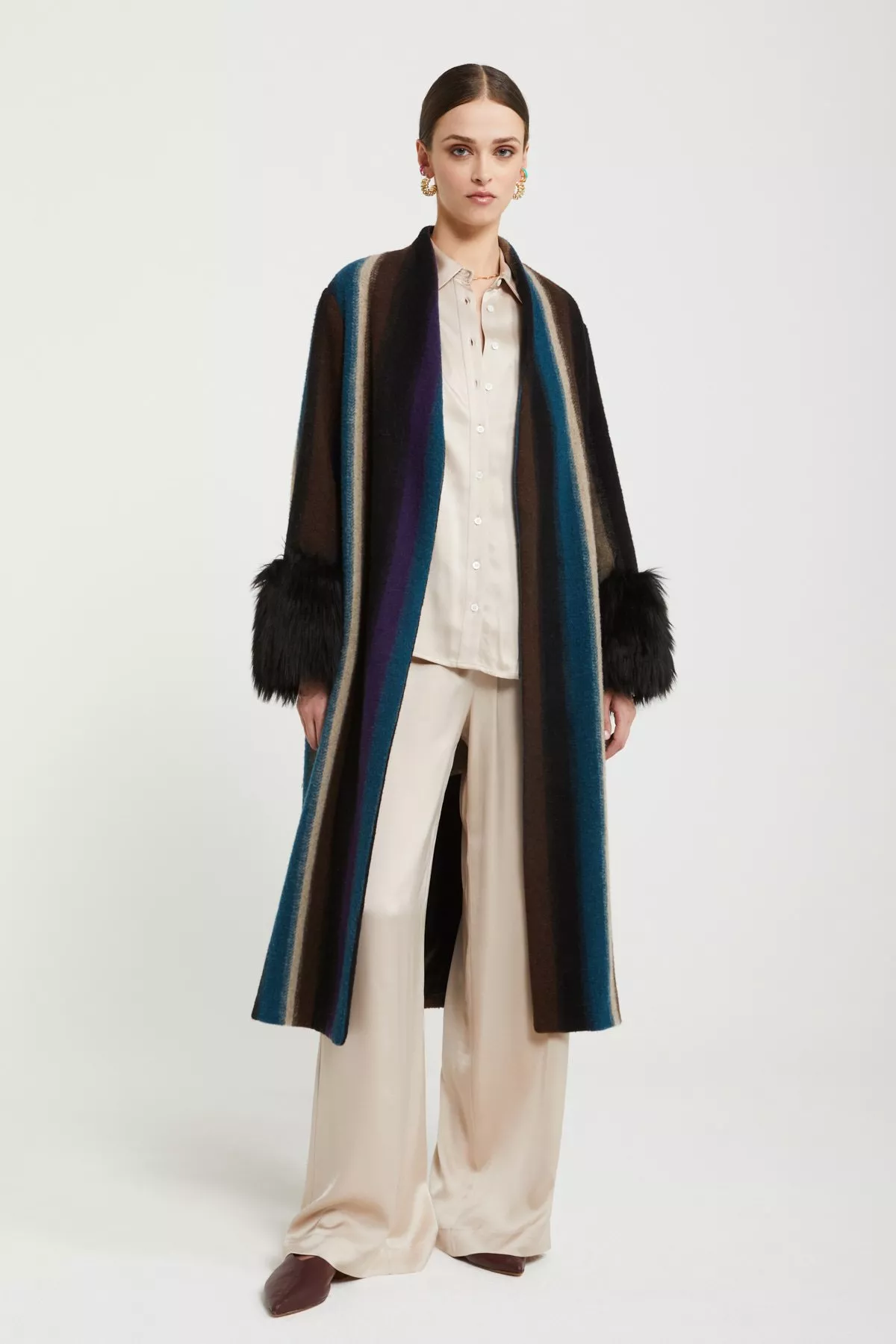 Wool-blend coat with faux fur